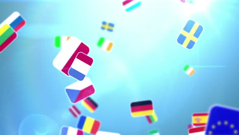 European-Nationals-flags-falling-on-blue-sky