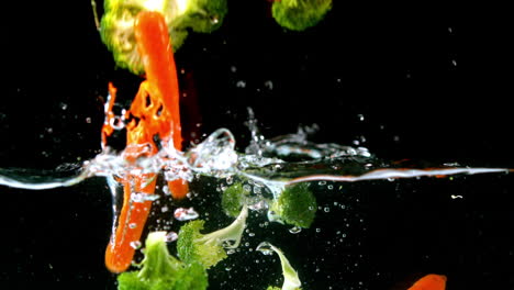 Broccoli-and-carrot-falling-in-water