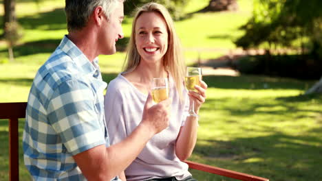 Couple-relaxing-in-the-park-with-glass-of-wine