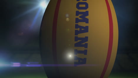 Pelota-De-Rugby-De-Rumania-En-El-Estadio-Con-Luces-Intermitentes-