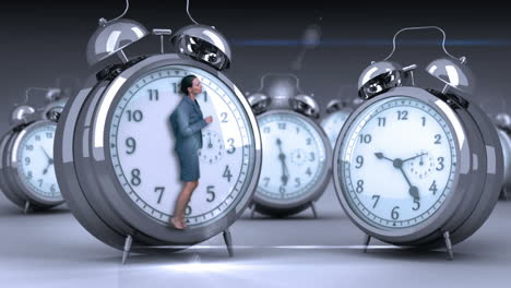 Businesswoman-doing-jogging-on-giant-clock