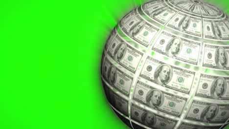 Globe-made-of-dollars-spinning-on-green-screen-background