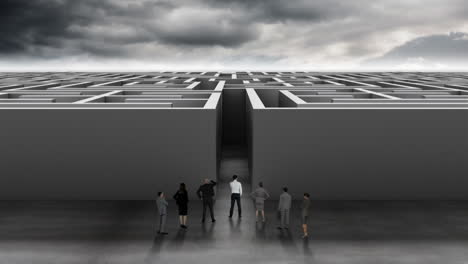 Business-people-at-entrance-of-maze