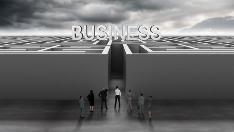 Business-people-at-entrance-of-maze