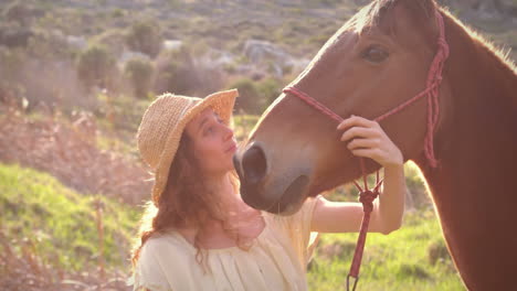 Pretty-woman-standing-next-to-a-Horse