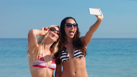 Happy-pretty-friends-taking-a-selfie-at-the-beach