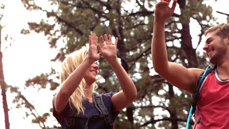 Couple-celebrating-the-end-of-their-hike