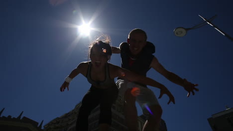 Parkour-team-jumping-of-bollards