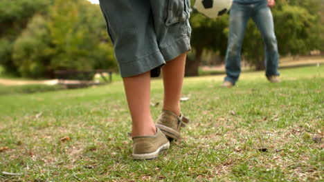 Glücklicher-Vater-Mit-Seinem-Sohn-Beim-Ballspielen