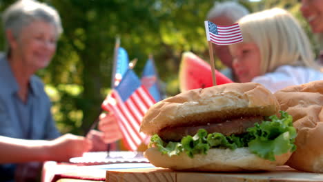 Close-up-on-a-hamburger-served-on-wooden-table