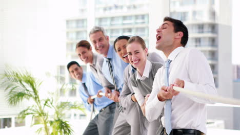 Business-people-pulling-rope-in-office