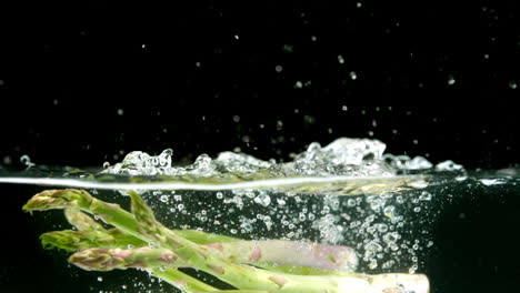 Asparagus-falling-in-water-on-black-background