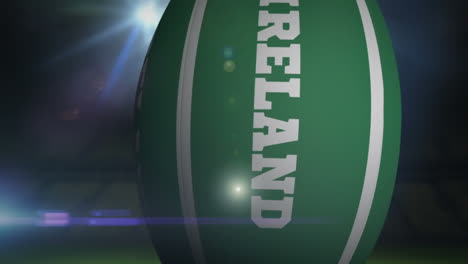 Ireland-rugby-ball-in-stadium-with-flashing-lights-