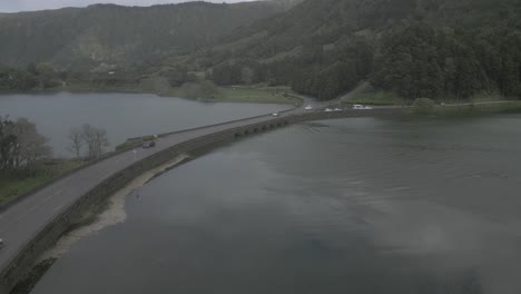 Scenic-aerial-view-of-Sete-Cidades-in-Portugal-with-serene-lakes-and-lush-green-hills