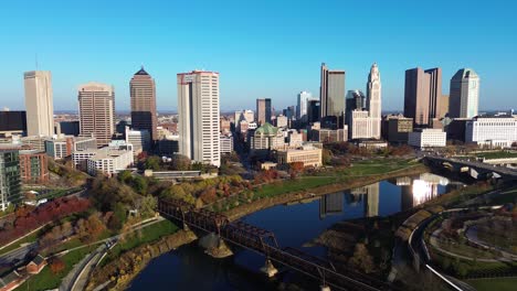 Skyline-Von-Columbus,-Ohio-Mit-Scioto-River