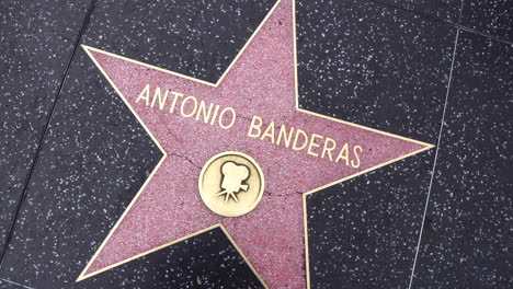 Antonio-Banderas-Star-on-Walk-of-Fame,-Hollywood-Boulevard,-Los-Angeles-USA,-Close-Up