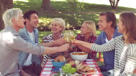 Glückliche-Familie-Beim-Picknick-Anstoßen