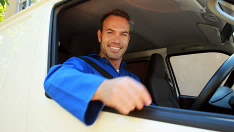 Delivery-man-sitting-in-his-van