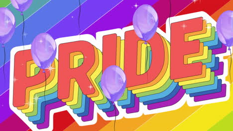 Animation-Von-Pride-LGBT-Text-Und-Lila-Luftballons-Auf-Regenbogenhintergrund
