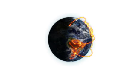 Zoomed-in,-lighted-Earth-with-orange-connections,-clouds,-and-NASA-image-on-white.