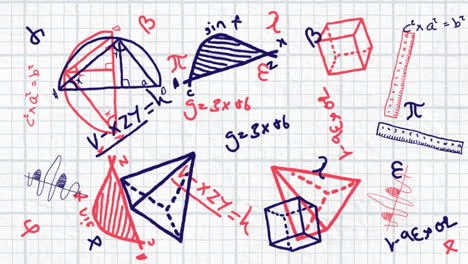 Animation-Von-Mathematischen-Gleichungen-Und-Diagrammen-Vor-Quadratischem-Liniertem-Papierhintergrund