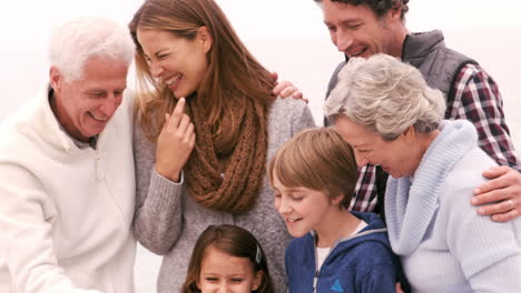 Family-standing-and-laughing