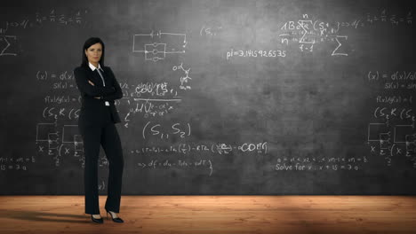 Businesswoman-standing-against-formulas