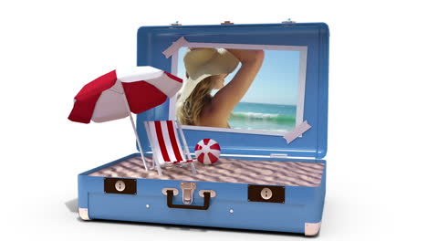 Beach-accessories-being-drop-in-suitcase