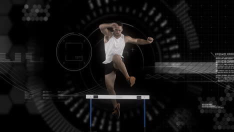 Athlete-jumping-over-hurdle-against-the-animated-background