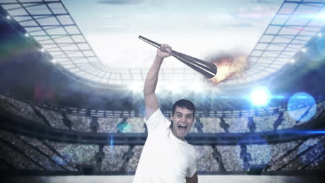 Triumphing-athlete-holding-Olympic-torch