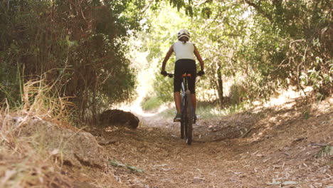 Cyclist-cycling-through-forest