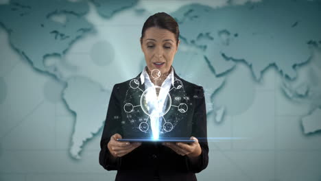 Businesswoman-using-tablet-with-digital-animation