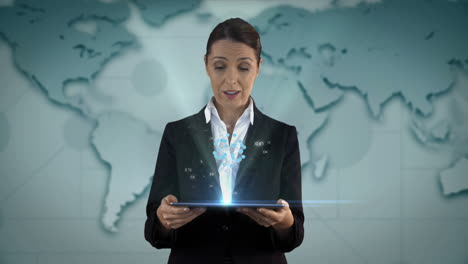 Geschäftsfrau-Verwendet-Tablet-Mit-Digitaler-Animation