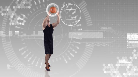 Sportler-Spielt-Basketball-Vor-Animiertem-Hintergrund