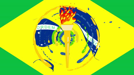 Olympische-Fackel-Brennt-Vor-Brasilianischer-Flagge