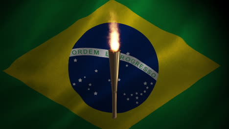 Olympische-Fackel-Brennt-Vor-Brasilianischer-Flagge