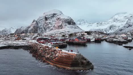 Aerial-view-of-Lofoten-Islands-beautiful-landscape-during-winter