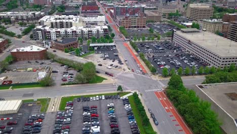 Indianapolis-aerial-view-looking-down-over-downtown-city-capitol-urban-scene