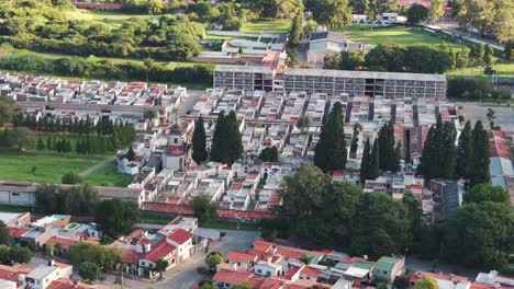 Drone-View,-Cemetery-and-Tombs-in-Salta,-Argentina,-Traditional-Graveyard,-South-America