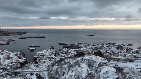 Aerial-view-of-Lofoten-Islands-beautiful-landscape-during-winter