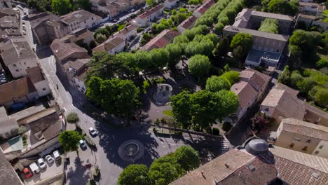 Aerial-orbiting-shot-of-the-beautiful-parks-within-Pezenas-in-France