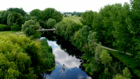 Enjoying-a-canoe-ride-on-central-waterway-of-the-Danube-Valley,-Nemesnadudvar,-Hungary