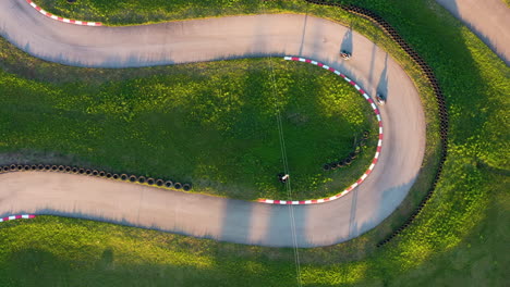 Aerial-View-of-Go-Kart-Racing-Track-in-Smiltene,-Latvia-in-Golden-hour