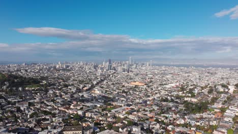 High-elevation-drone-shot-panning-to-the-left-of-San-Francisco-on-a-sunny-day