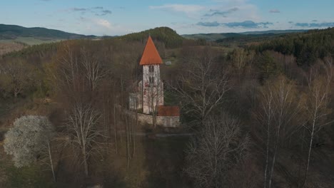 Flying-around-the-church-of-saint-Mikuláš-in-Boletice-near-Český-Krumlov