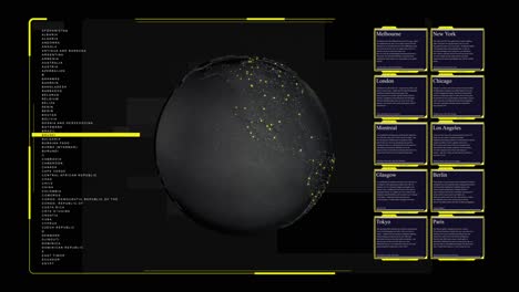 La-Pantalla-De-La-Computadora-Muestra-Un-Globo-Terráqueo-Con-Una-Lista-De-Ciudades.