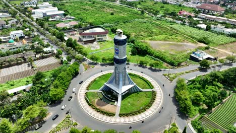 Aerial-view-of-PEARL-MONUMENT,-Mataram,Lombok,-Indonesia