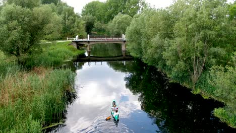 Kayak-on-the-primary-waterway-of-the-Danube-Valley,-Nemesnadudvar,-Hungary