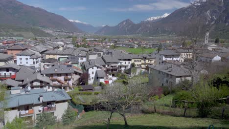 View-over-Caldonazzo-in-Valsugana,-Trentino,-Italy-on-a-sunny-and-warm-spring-day