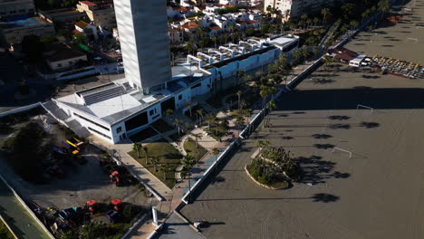 Beautiful-city-of-Estepona-on-seaside-of-Mediterranean,-aerial-panoramic-view